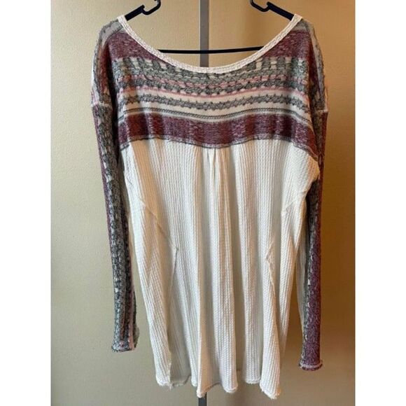 Free People Boho Pattern Long Sleeve Knit Size Small - Picture 2 of 2
